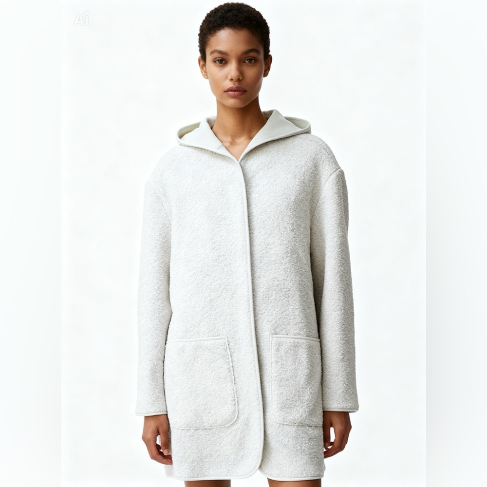 Joie Teddy Fleece Hooded Coat Cream Beige Size 1X Cozy Soft Jacket